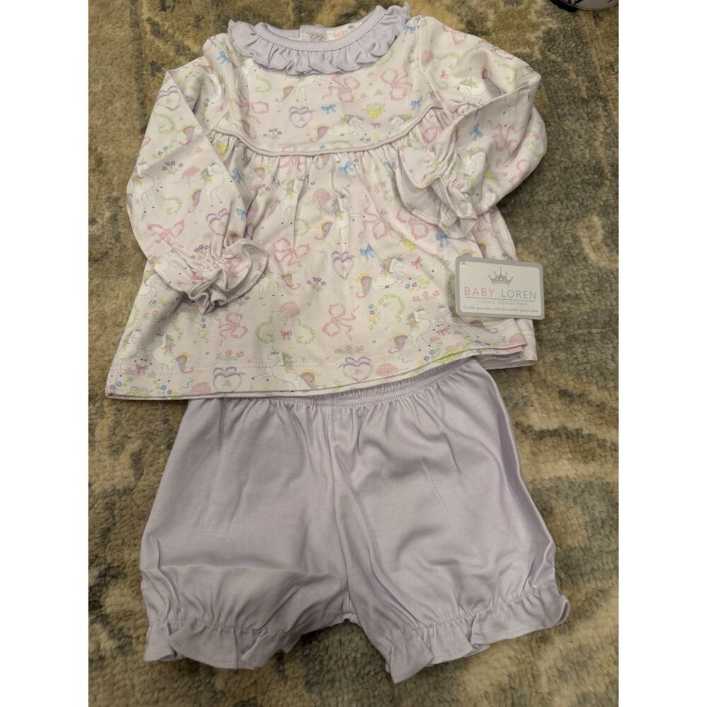 Baby Loren Unicorn Pima Cotton Long Sleeve Bloomer Set 6-9 Months NWT